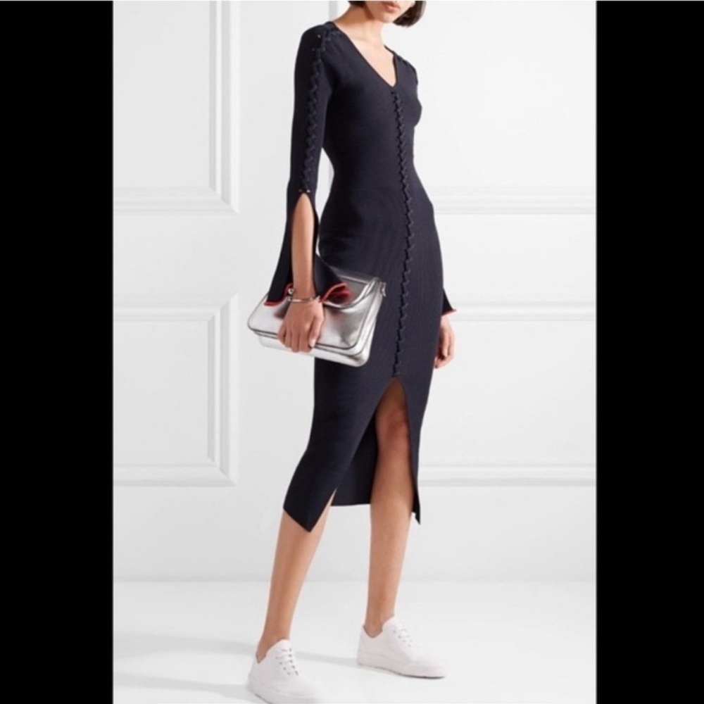 Opening Ceremony Navy Blue Criss Cross Long Sleeve Knit Midi Dress Medium
